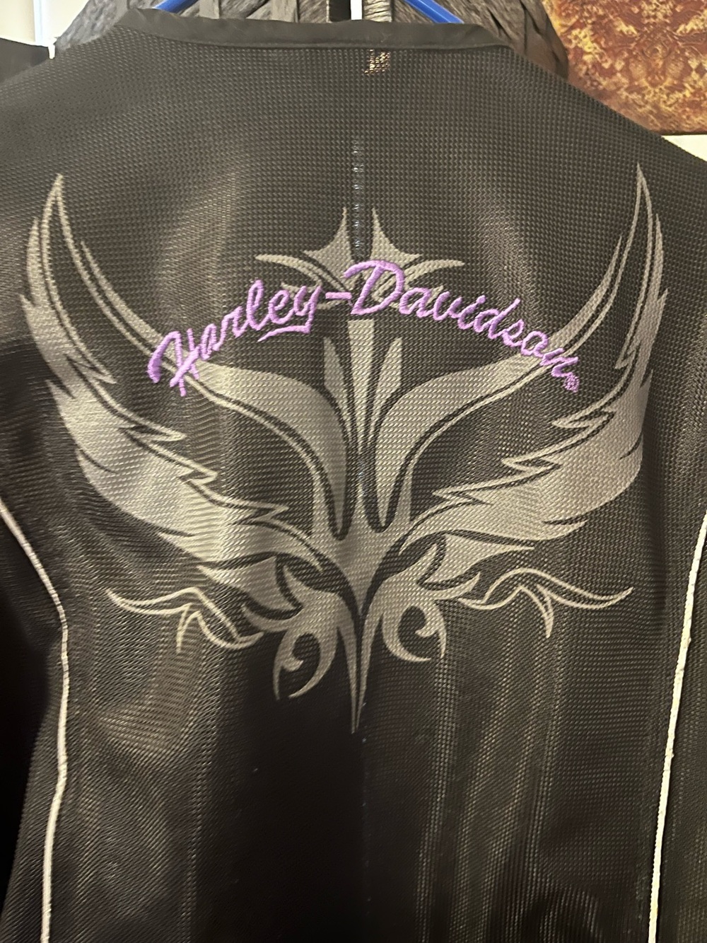 Harley-Davidson Black Jacket with Purple Script and Gray Graphic